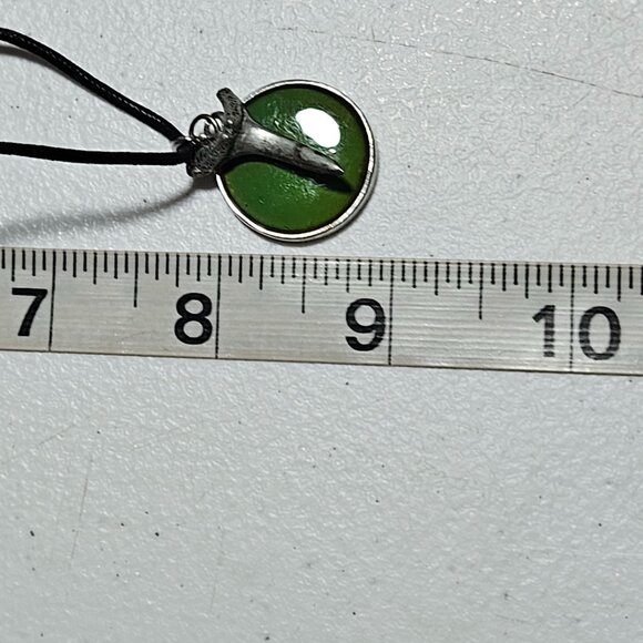 Shark Tooth Pendant Necklace Green Amber Epoxy Resin Black Cord Boho Beach Core - Picture 8 of 8